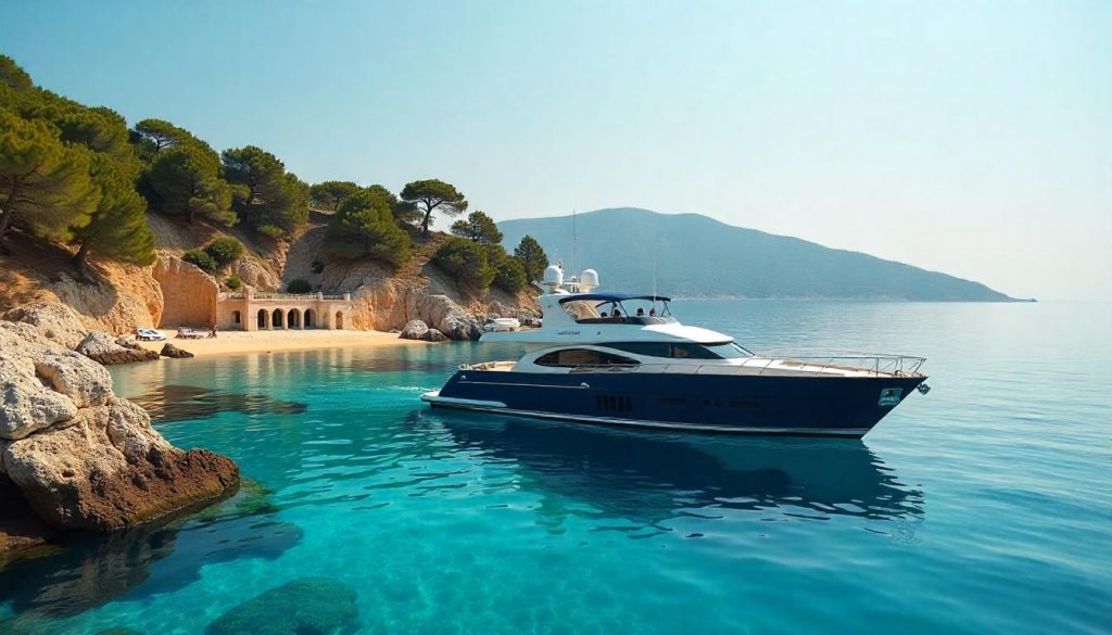 Yacht near Cleopatra Island, highlighting sailing Turkish Riviera culture in 2025.